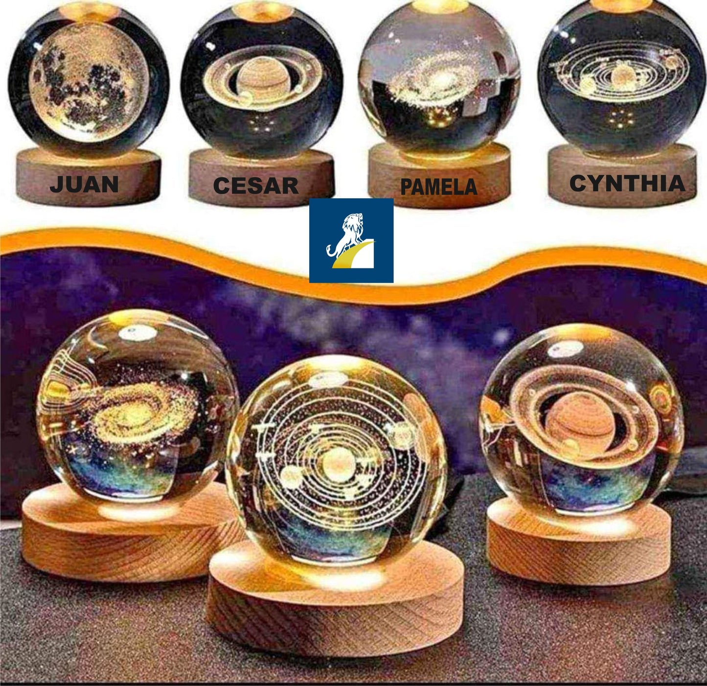 LAMPARA SATURNO DE CRISTAL 3D