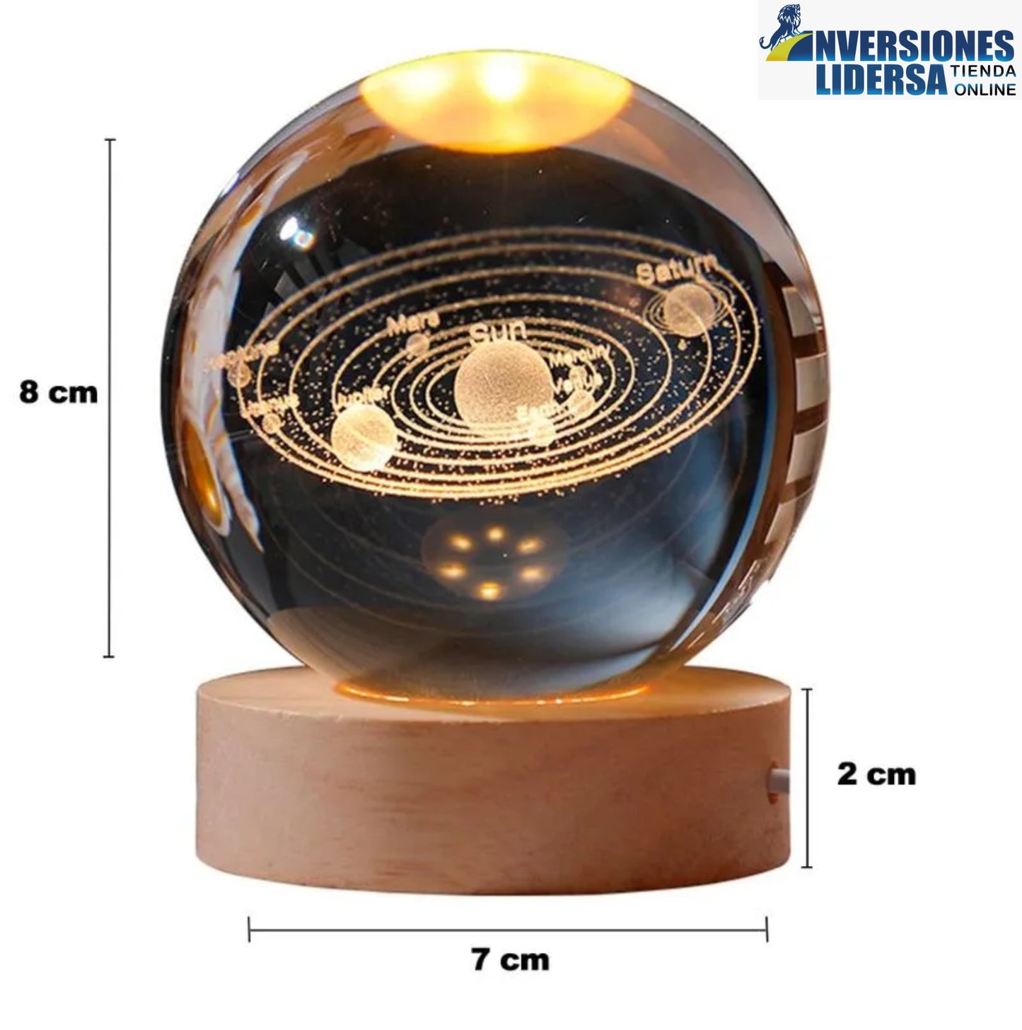 LAMPARA SATURNO DE CRISTAL 3D