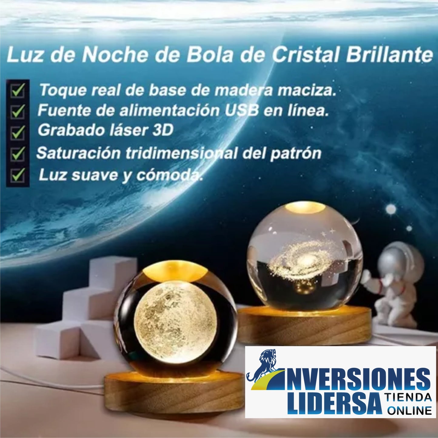 LAMPARA SATURNO DE CRISTAL 3D